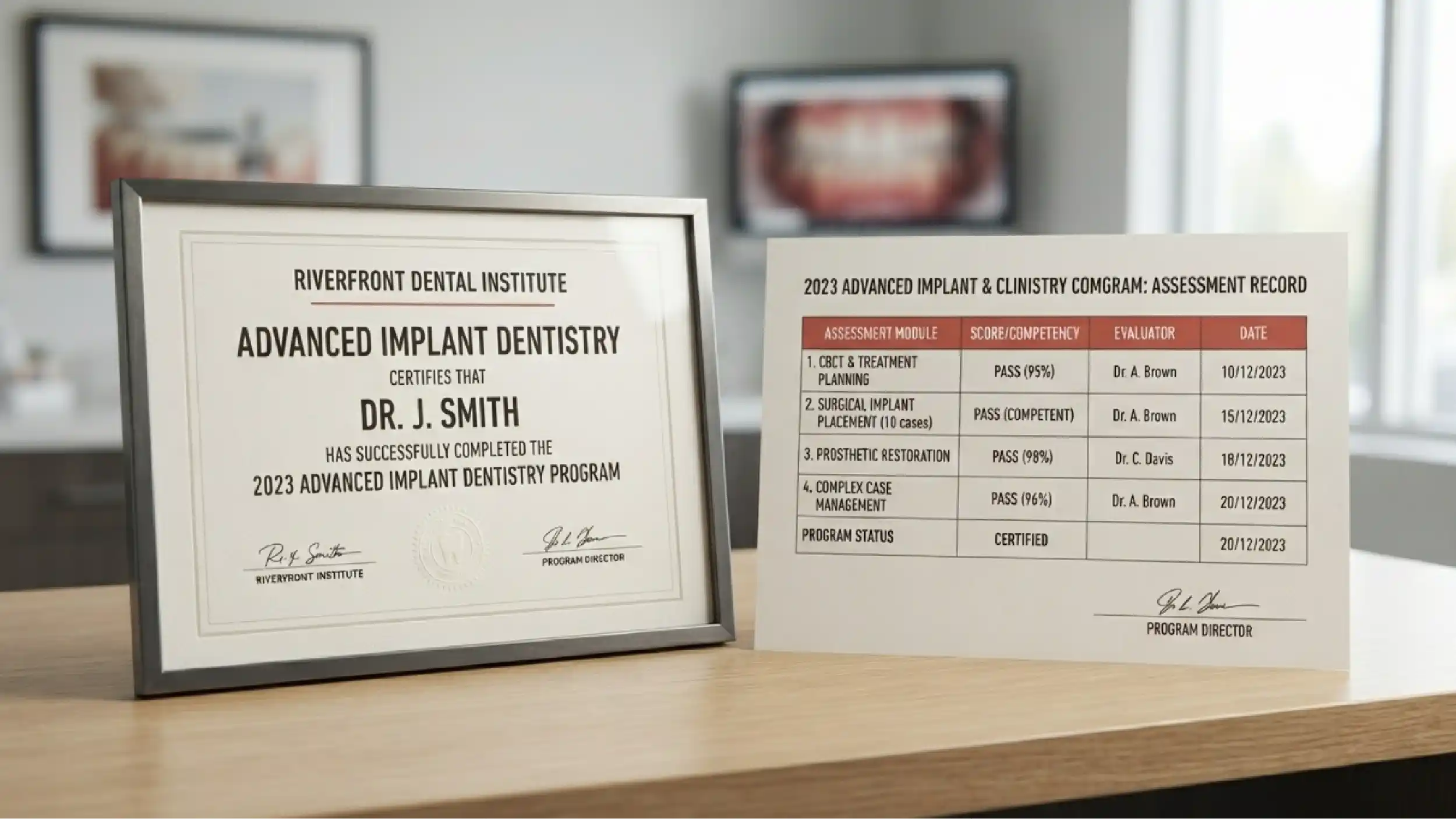 A training certificate beside its assessment record.