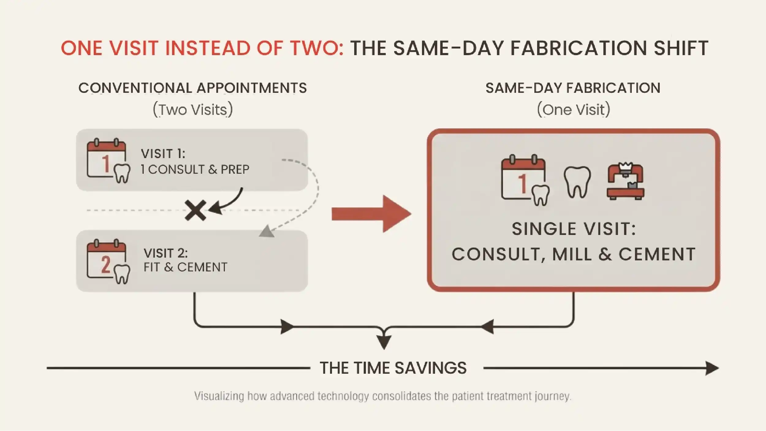 Two appointments reduced to one by same day fabrication.